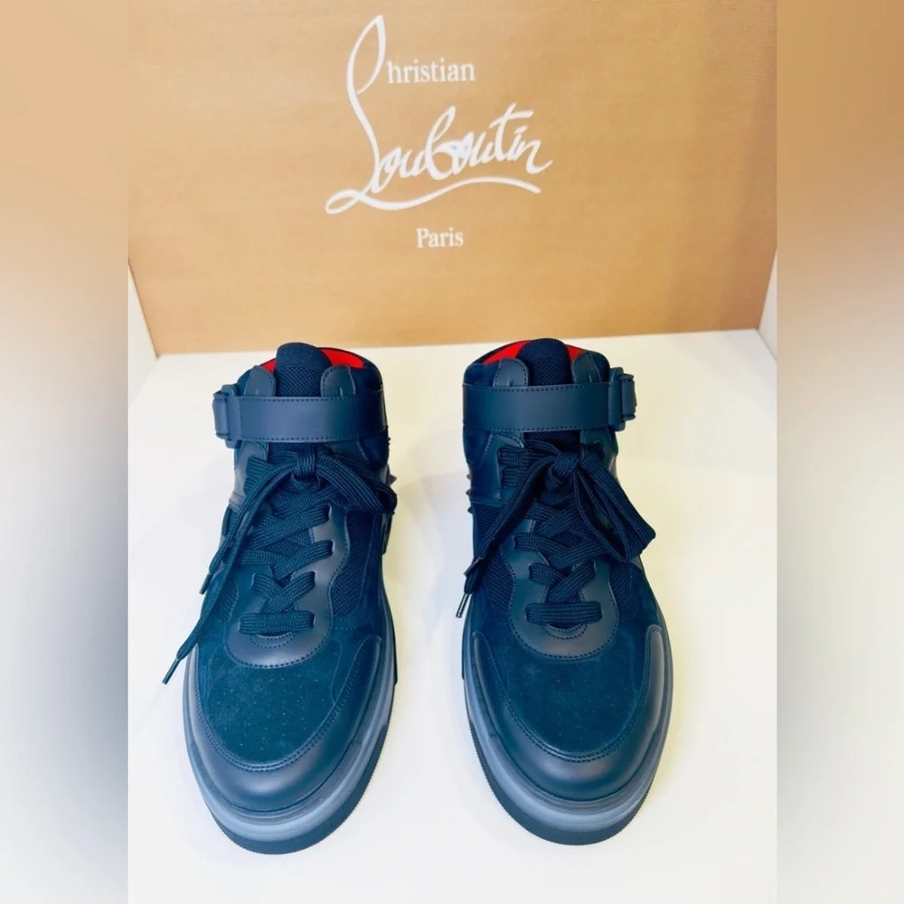 Christian Louboutin Astroloubi Mid-top Sneakers Navy Blue Suede Leather EU-44.5